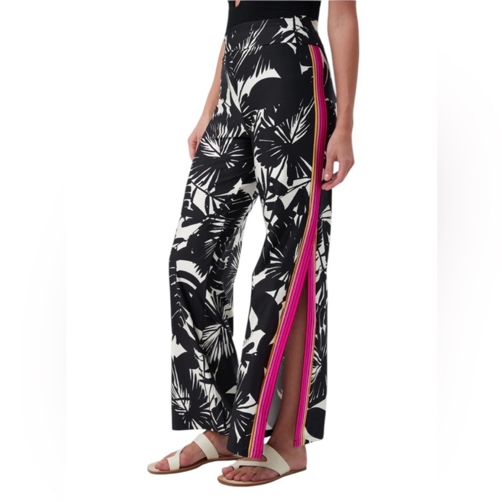 Trina Turk Black and White Floral Pants with Pink Stripe